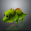 Cute Green Cartoon Dinosaur Character With Orange Fin And Smooth Surface
