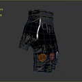 Patterned Casual Shorts In Dark Gray Design With Red And Orange Decorative Patches