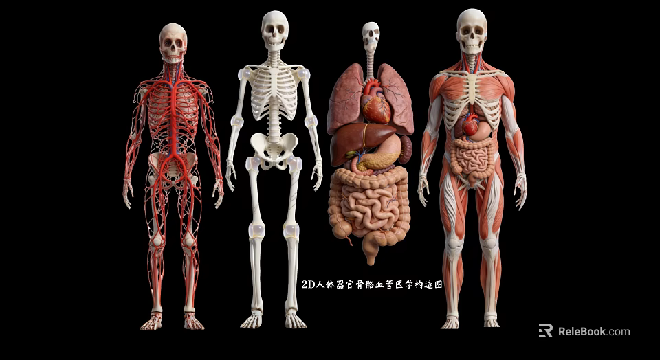Human Anatomy Models Displaying Skeleton Vascular System Internal Organs And Muscular Structures 3d model 
