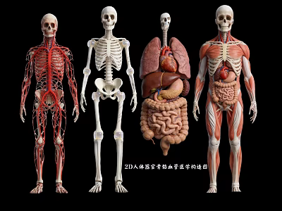 Human Anatomy Models Displaying Skeleton Vascular System Internal Organs And Muscular Structures 3d model