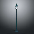 Green Vintage Street Lamp With Glass Shade And Tall Metal Pole