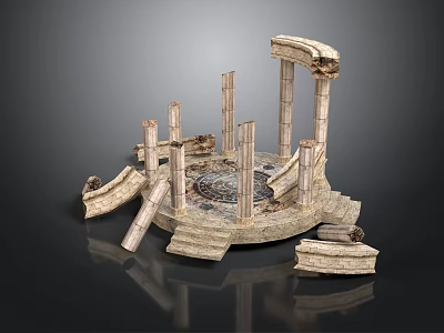 Ancient Greek Ruins With Broken Stone Columns And Circular Floor 3d model
