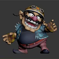 Wario Game Character With Yellow Helmet Goggles Exaggerated Grin Blue Vest And Pink Pants