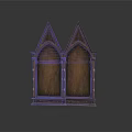 Gothic Style Wooden Bookcase with Double Arch Top Pointed Spires and Ornate Pillar Details