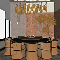 Elegant Private Dining Room Interior With Round Dining Table Chandelier Wooden Chairs And Natural View