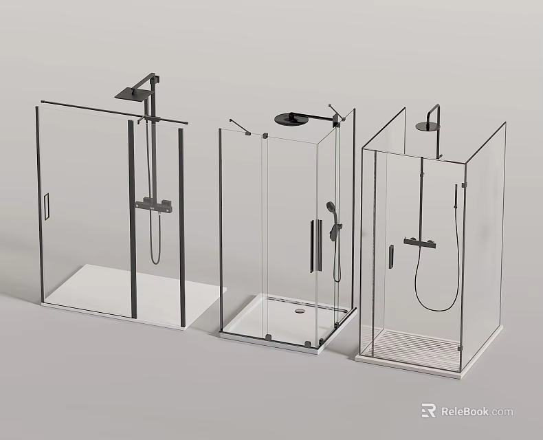 Modern Shower Head Fixtures With Transparent Glass Enclosures And Multiple Designs 3d model 