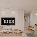 Modern Minimalist Living Dining Room Interior With Decorative Artworks Dining Table Sofa And Pendant Lights