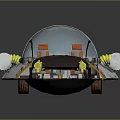 Alien Creature Inside Futuristic Silver UFO With Transparent Dome And Yellow Circular Parts