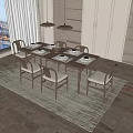 Modern Wooden Dining Table With 6 Chairs Set Soft Cushioned Seats Pendant Lights Dining Room