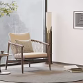 Leisure Chair Rattan Wooden Frame Cushion Side Table Floor Lamp Geometric Wall Art Natural Light