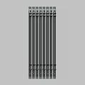 Black Long Metal Bars With End Holes Arranged In Row On Gray Background