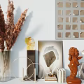Decorative Ornament Collection With Cherub Statue Stacked Books Glass Diffuser Artistic Frame And Geometric Decor