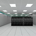 Data Center Room With Server Racks Ceiling Lights And Green Cables 3d model