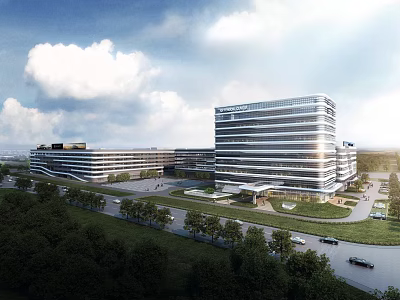 Modern Industrial Factory Exterior With Multi Storey Glass Building And Green Surroundings 3d model