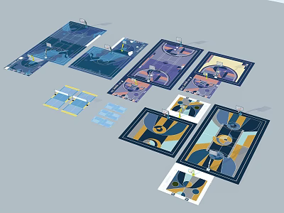 Various Decorative Rugs With Geometric Patterns And Blue Tones Abstract Designs 3d model