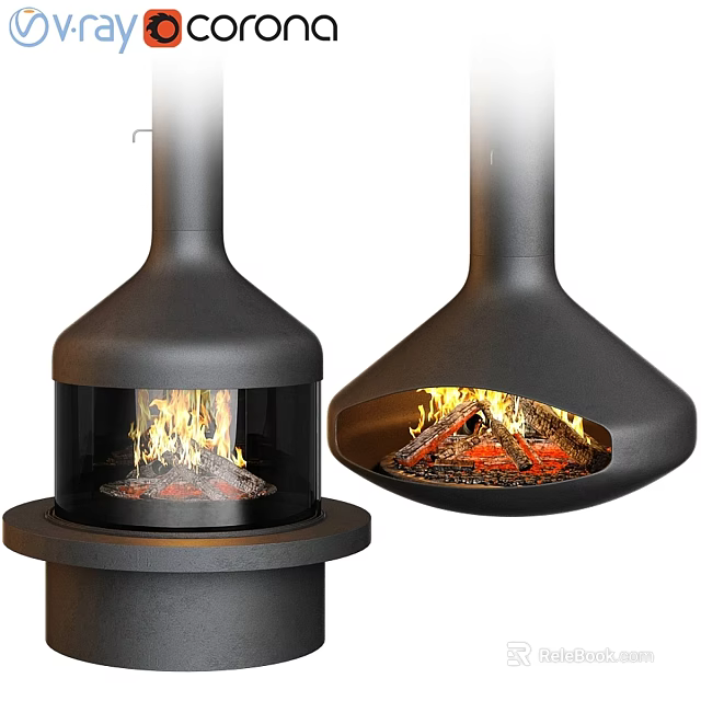 Modern Black Fireplace Designs With Flames In Unique Contemporary Stylish Shapes 3d model 