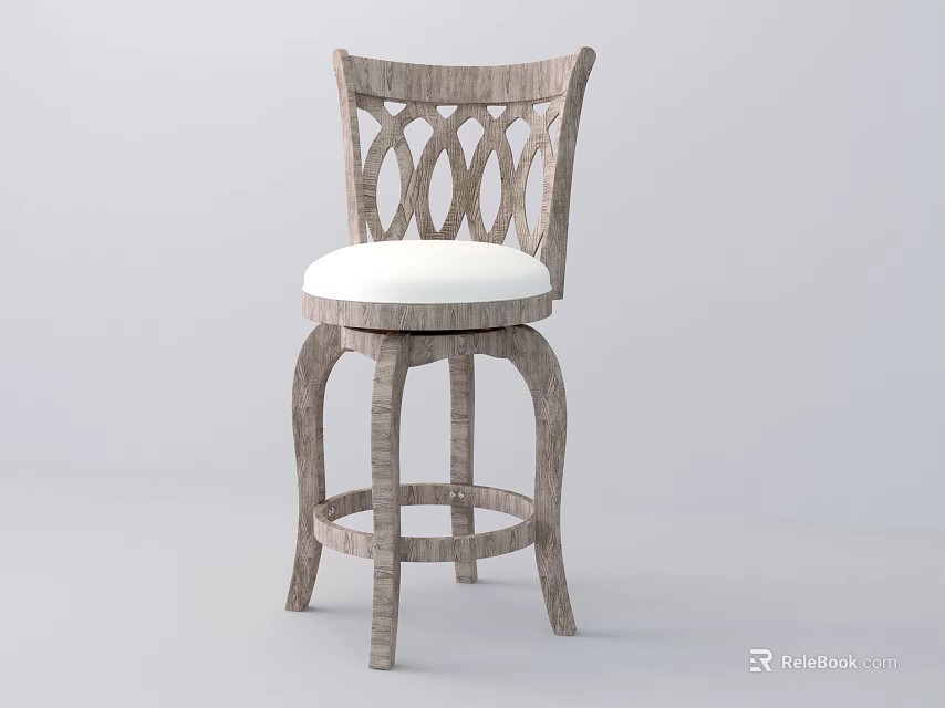 Modern Wooden Bar Stool With Lattice Backrest And White Padded Seat 3d model 
