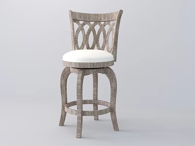 Modern Wooden Bar Stool With Lattice Backrest And White Padded Seat 3d model
