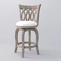 Modern Wooden Bar Stool With Lattice Backrest And White Padded Seat