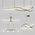 Elegant Modern Curved LED Chandelier Designs with Metallic Hanging Structures 3d model
