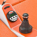 Orange And White Wooden Boat With Canopy And Comfortable Seats Design