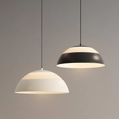Modern Black And White Pendant Lights With Ribbed Dome Design 3d model