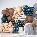 Happy Birthday Party Decoration With Brown Beige Navy Blue Balloon Wall And Number 30