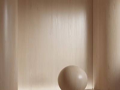 Wooden Components in Corner with Smooth Surface Sphere and Natural Texture Background 3d model