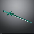 Green Sword With Intricate Decorations And Glowing Metallic Texture On Dark Background