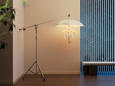 Modern Silver Floor Lamp With White Lampshade In Room With Wooden Floor And Blinds 3d model