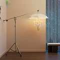 Modern Silver Floor Lamp With White Lampshade In Room With Wooden Floor And Blinds