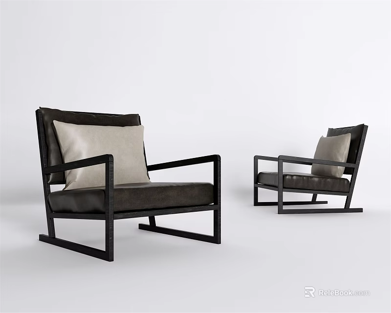 Modern Single Sofa with Black Frame Leather Seat and Light Cushion Two Pieces 3d model
