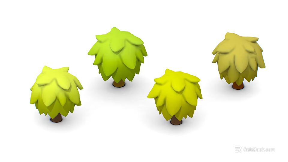 Cartoon Scene With Four Stylized Trees Having Green Yellow Leaves And Brown Trunks 3d model 