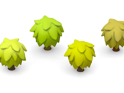 Cartoon Scene With Four Stylized Trees Having Green Yellow Leaves And Brown Trunks 3d model