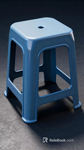 Blue Plastic Single Stool With Modern Ergonomic Structure And Stable Base 3d model 