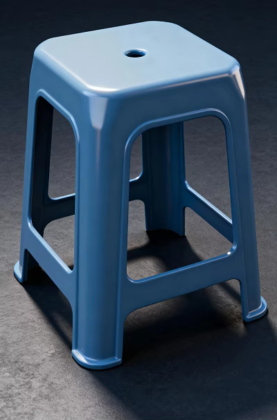 Blue Plastic Single Stool With Modern Ergonomic Structure And Stable Base 3d model