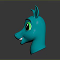 Cute Blue Animal Head Decorative Furniture Piece With Green Eyes And Smile
