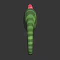 Cute 3D Cartoon Chameleon With Big Eyes Green Checkered Body Red Head And Curled Tail