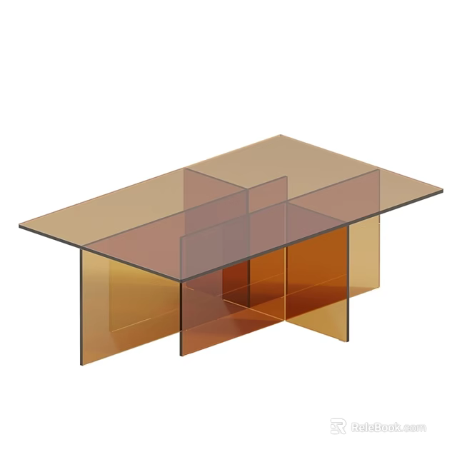 Modern Amber Transparent Coffee Table With Geometric Stacked Panel Design 3d model 