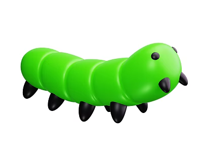 Green Reptile Caterpillar With Green Segmented Body Black Legs And Eyes 3d model
