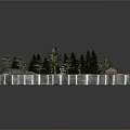 Detailed Miniature Landscape Model With Blue Water Area Pine Trees Pathway And Small Cabin