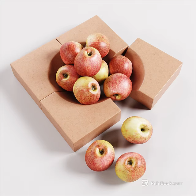 Fresh Red and Yellow Apples in Open Cardboard Box with Some Scattered Outside 3d model 