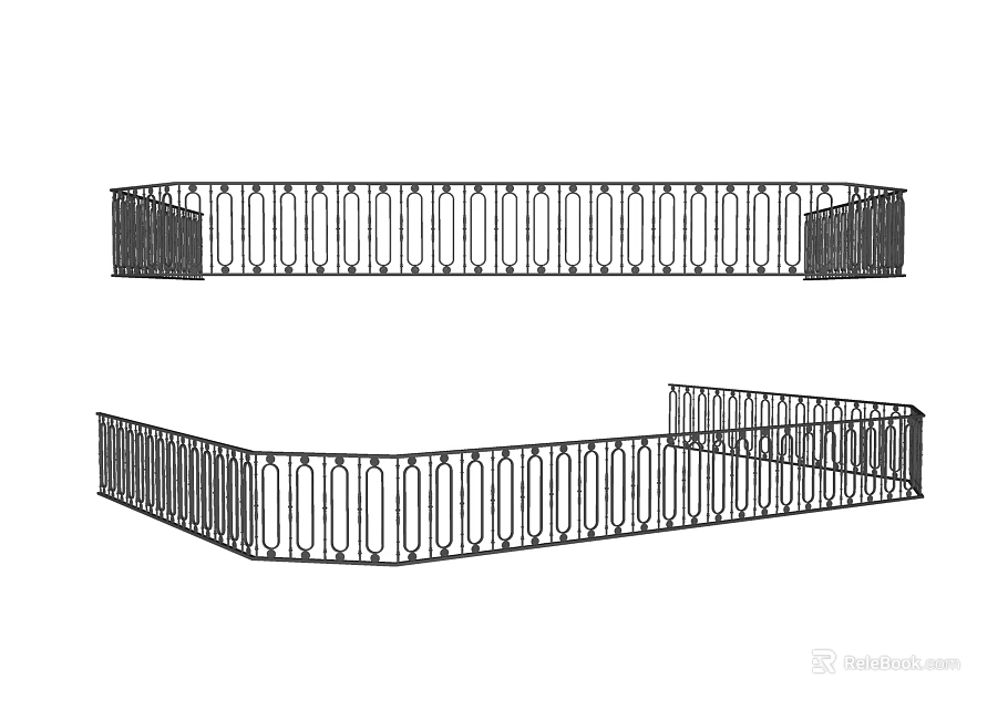 Ornate Metal Fence With Decorative Railings For Outdoor Property Use 3d model 