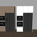 Modern Kitchen Interior Featuring Wooden And White Cabinets Black Refrigerator Freezer And Built in Ovens
