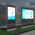 Public Outdoor Digital Information Displays With Map And Travel Information On Grassland