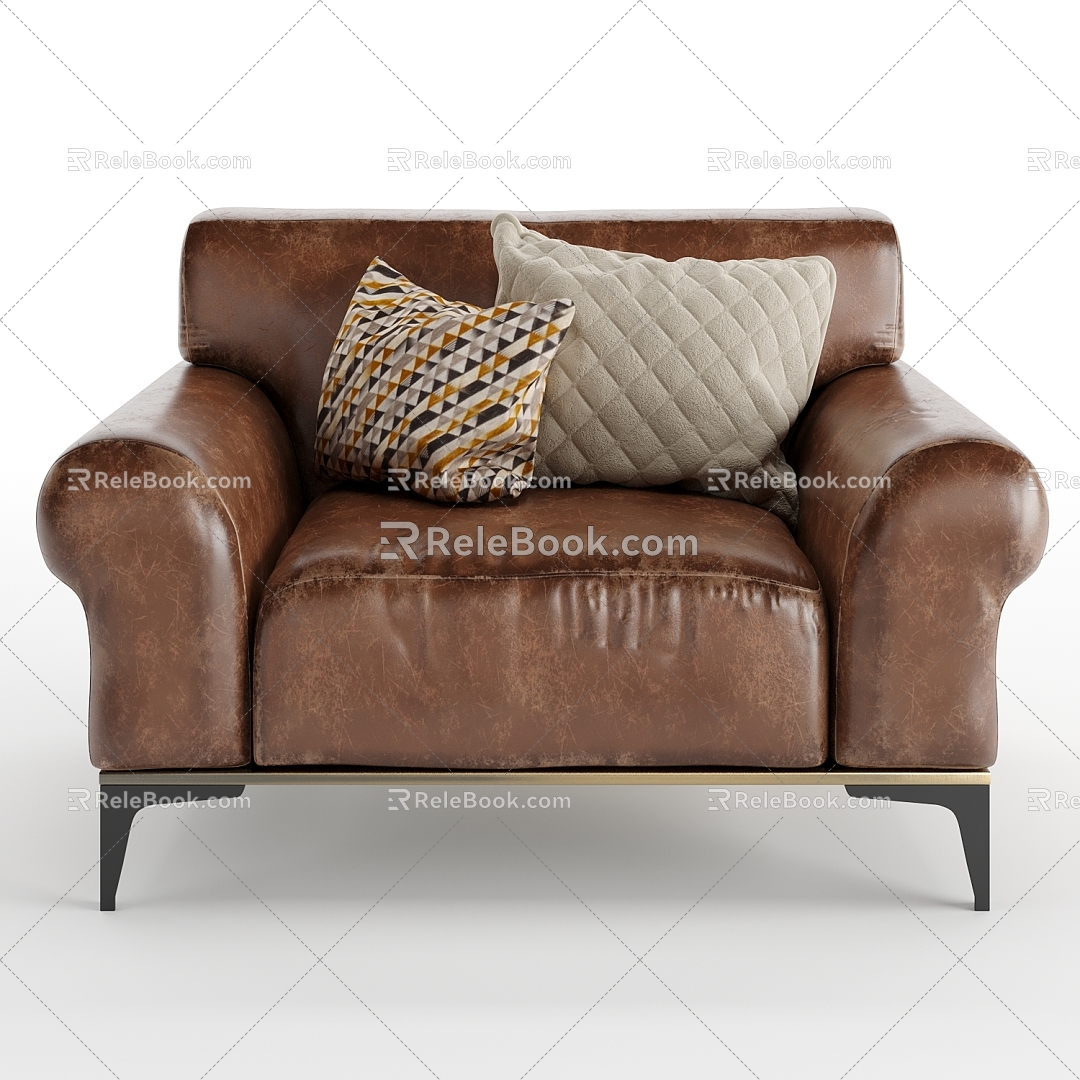 Nordic Single Sofa Simple Leather Sofa 3d model