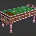 Wooden Billiard Table With Green Felt Surface Cues Balls And Drawer Storage