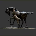 Bronze Horse Sculpture Featuring Mare And Foal On Circular Base With Grass