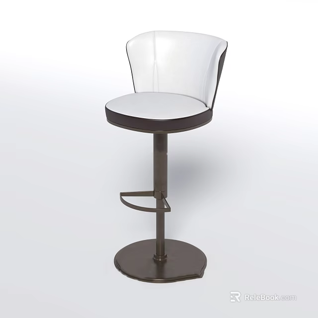 Modern White Leather Bar Stool With Brown Metal Base And Footrest Design 3d model 