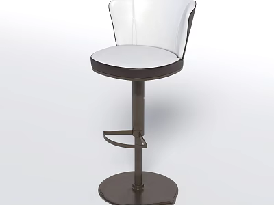 Modern White Leather Bar Stool With Brown Metal Base And Footrest Design 3d model